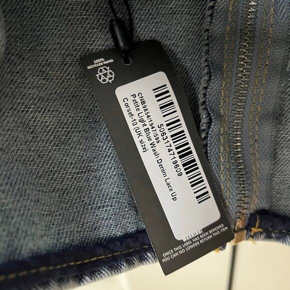 Pretty Little Thing Petite Light Blue Wash Denim Lace Up Corset 6 - Picture 4 of 8